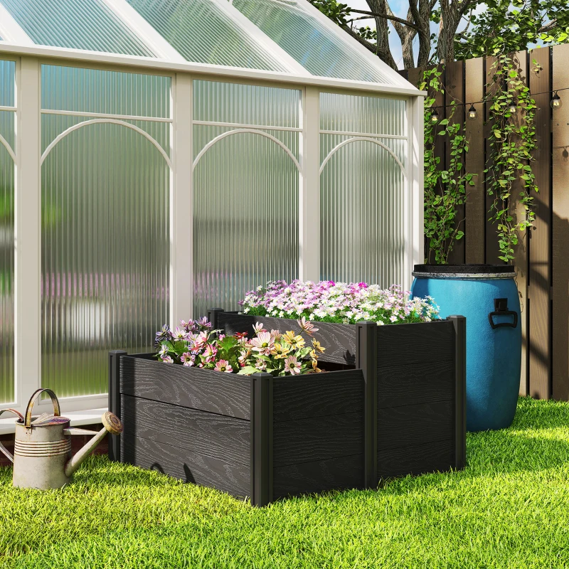 Outsunny Vinyl Raised Garden Bed Kit, 3-Tier Elevated Garden Box with Open Bottom, DIY Assembly, Outdoor Raised Planter Box