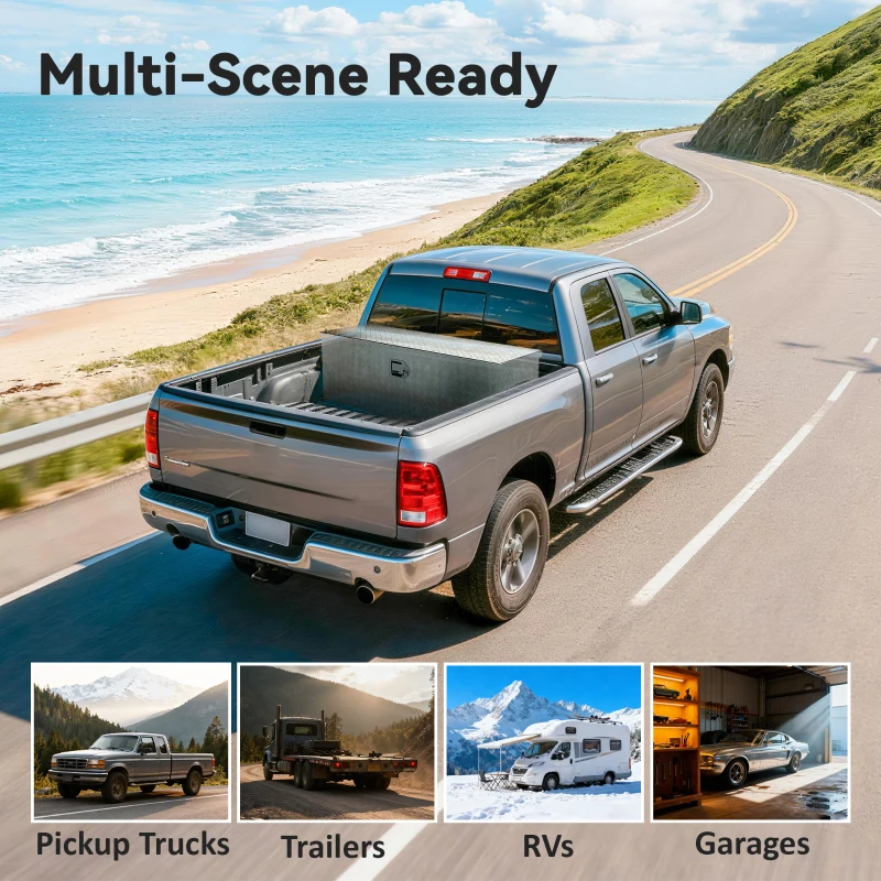 HOMCOM 48 Inch Truck Bed Tool Box, Heavy Duty Aluminum Diamond Plate Trailer Tongue Box with Side Handle and Locks Keys