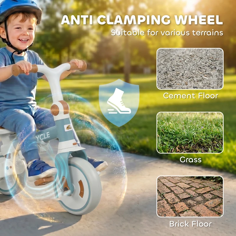 Qaba 9 in 1 Toddler Tricycle with Safety Harness, Adjustable & Removable Parent Handle, Canopy, Storage Bag, Brake, Blue