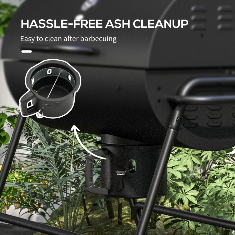 Outsunny Barrel Charcoal BBQ Grill, Barbecue with 420 sq.in. Cooking Area, Wheels, Ash Catcher, Black