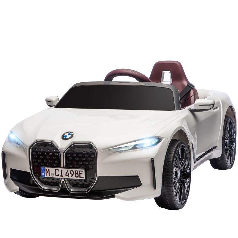 Aosom 12V Electric Ride on Car with Remote Control, 3.1 MPH Kids Ride-on Toy for Boys and Girls with Portable Battery, Suspension System, Horn Honking, Music, Lights, White