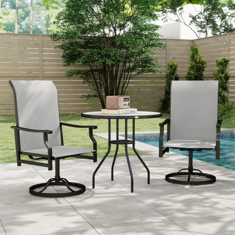 Outsunny Patio Swivel Chair Set of 2, Swivel Rocker Outdoor Chairs with High Back, for Lawn Garden Backyard Deck, Light Grey