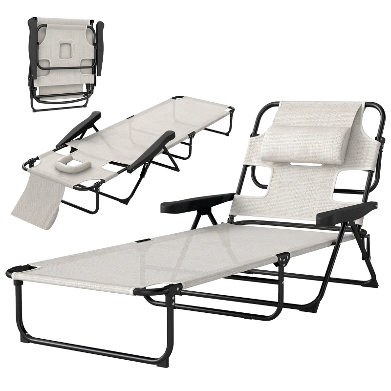 Outsunny Folding Lounge Chair w/ Reclining Back, Cream White