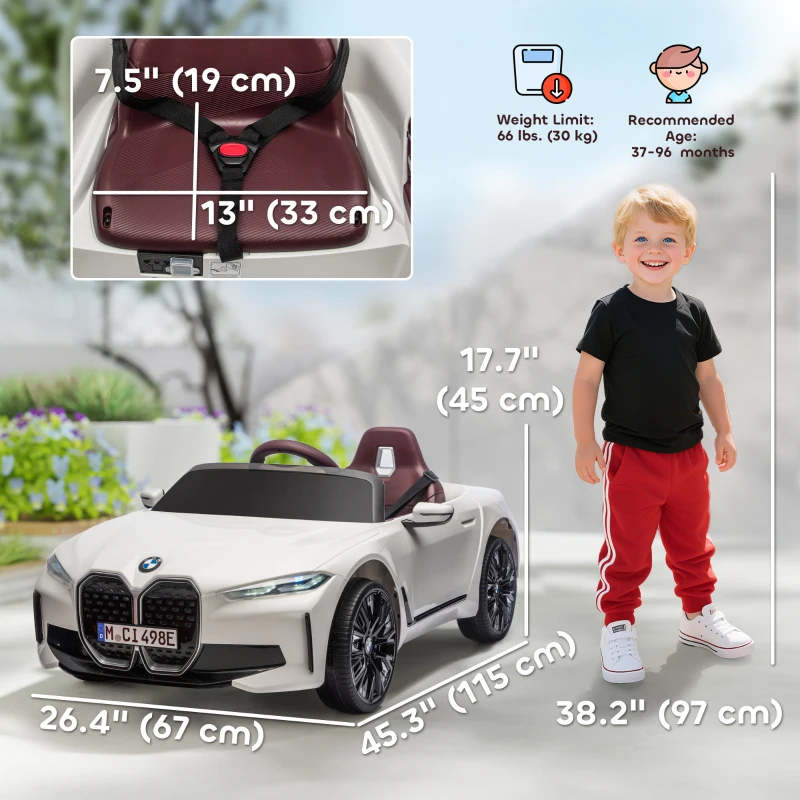 Aosom 12V Electric Ride on Car with Remote Control, 3.1 MPH Kids Ride-on Toy for Boys and Girls with Portable Battery, Suspension System, Horn Honking, Music, Lights, White