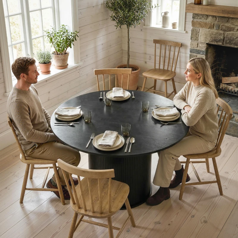 HOMCOM Round Dining Table for 4-6, 47 Inch Kitchen Table with Fluted Pedestal Base, for Kitchen Living Room Dining Room, Black