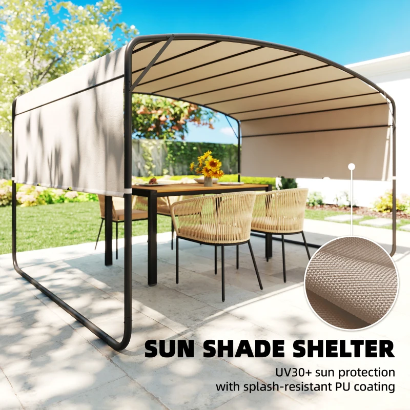 Outsunny 10' x 13' Retractable Pergola Canopy, Outdoor Metal Pergola Gazebo Sun Shade Shelter with Steel Frame, Khaki