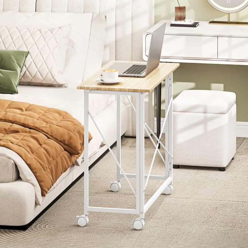 HOMCOM 31.5" Home Office Desk, Folding Desk with Wheels for Small Space, Easy Assemblyfor Home Office, Natural Wood Finish