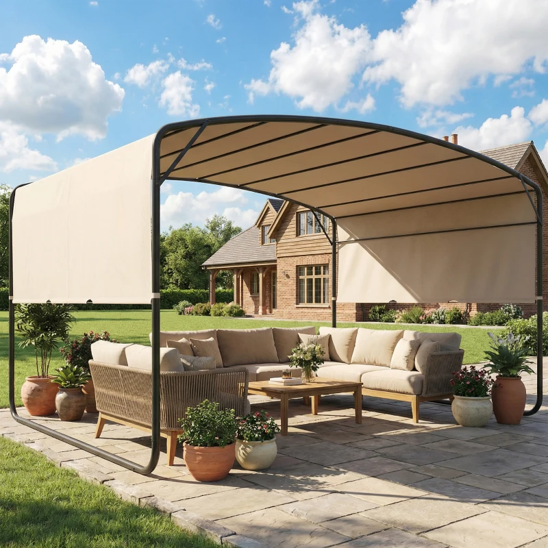Outsunny 10' x 13' Retractable Pergola Canopy, Outdoor Metal Pergola Gazebo Sun Shade Shelter with Steel Frame, Khaki