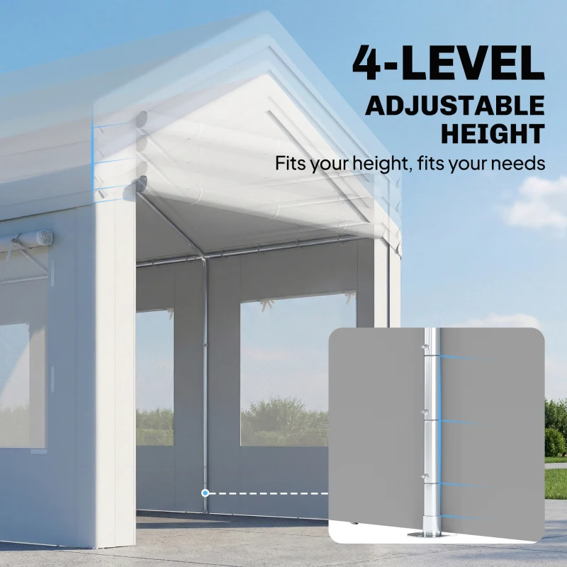 Outsunny 10' x 20' Heavy Duty Carport, Height Adjustable Portable Garage Car Canopy Tent Shelter with Doors, Windows, White