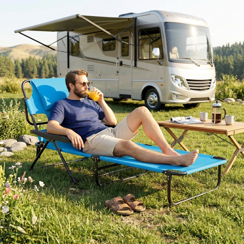 Outsunny Folding Lounge Chair w/ Reclining Back, Light Blue