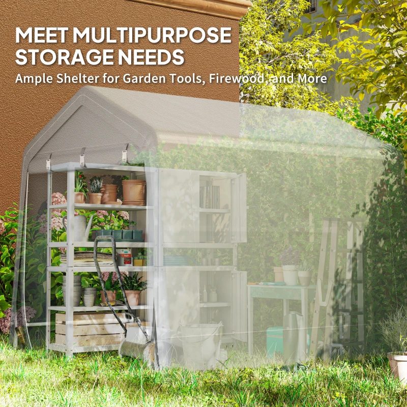 Outsunny 9.2' x 7.9' Garden Storage Tent, Patio Storage Shelter w/ Metal Frame and Double Zipper Doors, Light Grey