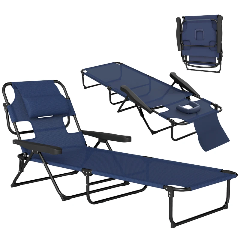 Outsunny Folding Lounge Chair w/ Reclining Back, Navy Blue