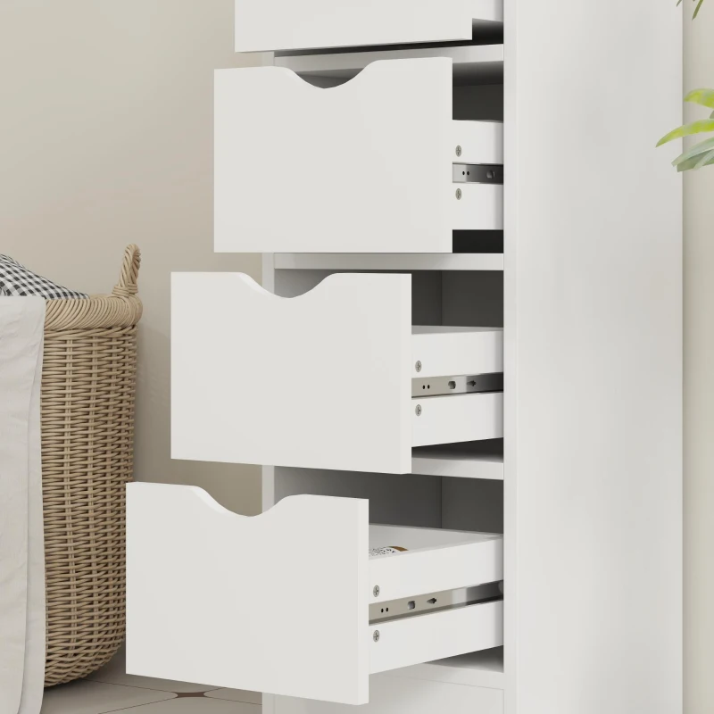 HOMCOM 4-Drawer Bathroom Cabinet, Freestanding Narrow Storage Cabinet with Groove Handles for Small Spaces, White