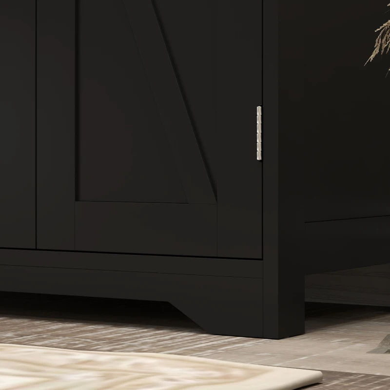 HOMCOM Bathroom Floor Cabinet, Farmhouse Bathroom Storage Cabinet with Adjustable Shelf, Black