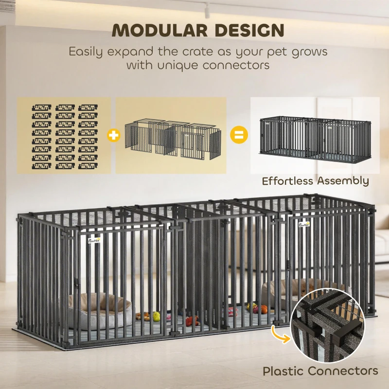 PawHut 83"L Heavy Duty Dog Crate, Extra Large Dog Kennel with Divider and Mat for Large Breeds, Modular Puppy Playpen