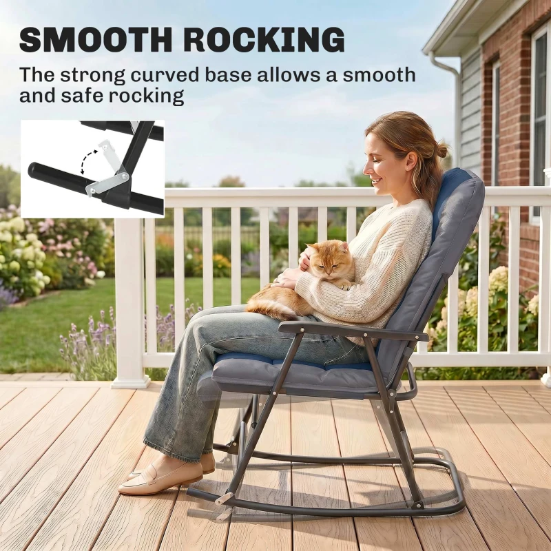Outsunny Folding Rocking Chair Set of 2 Padded Rockers with Armrest, Navy Blue