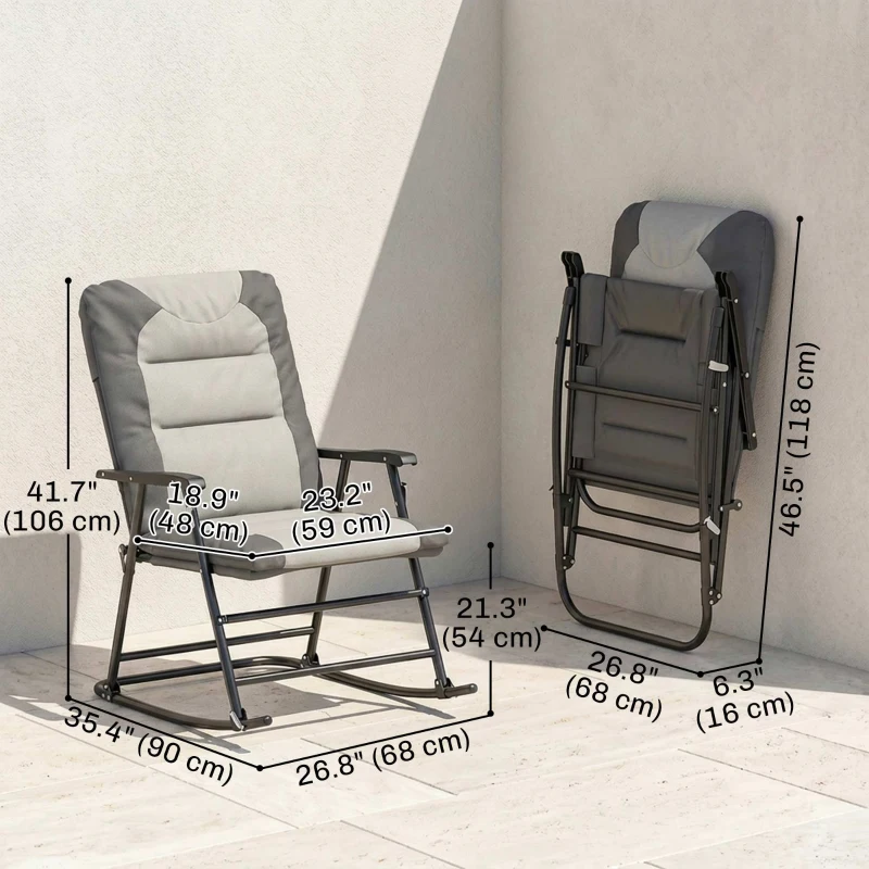 Outsunny Folding Rocking Chair Set of 2 Padded Rockers with Armrest, Light Grey