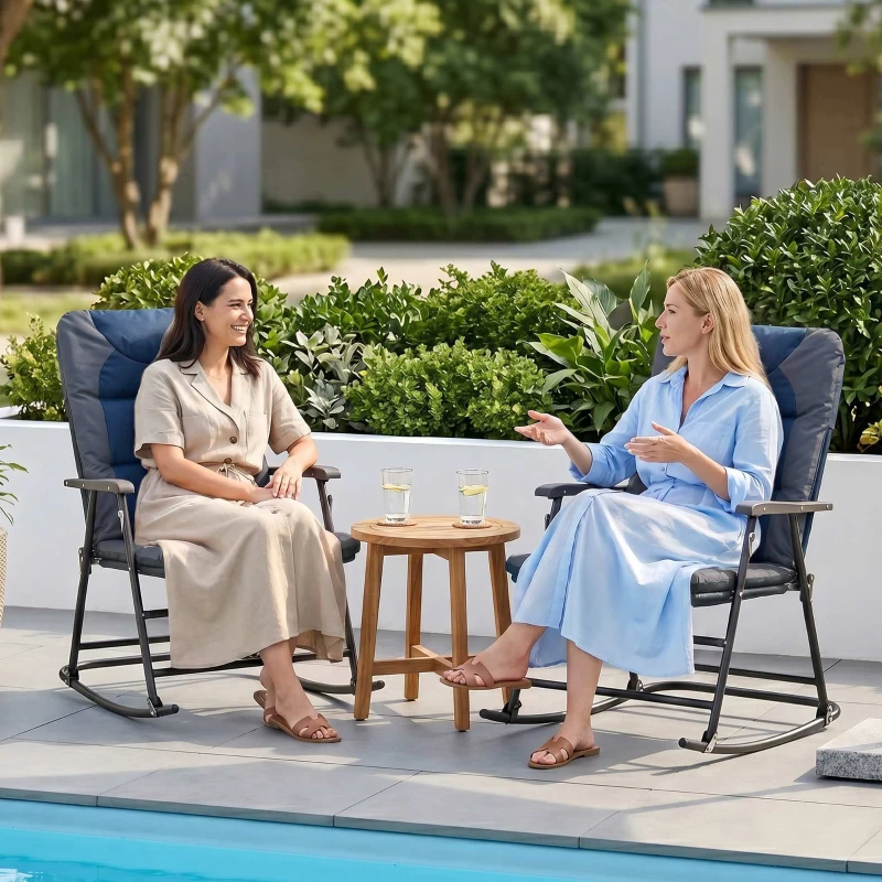 Outsunny Folding Rocking Chair Set of 2 Padded Rockers with Armrest, Navy Blue
