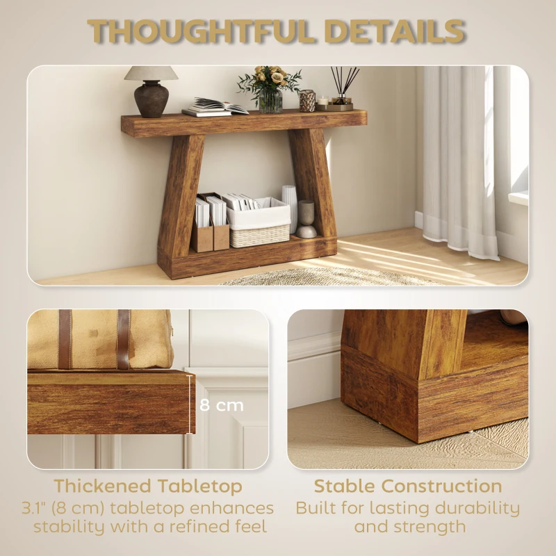 HOMCOM 55" Farmhouse Console Table, 2-Tier Entryway Table with Storage for Hallway, Living Room, Behind Couch, Rustic Brown