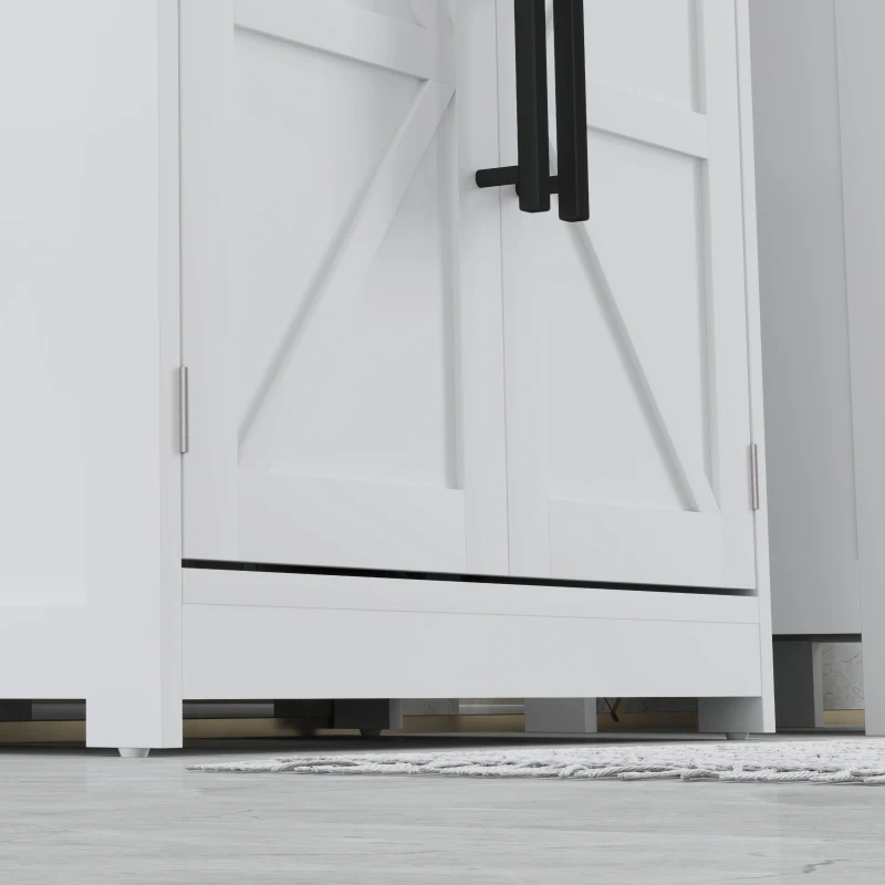 HOMCOM Farmhouse Pedestal Sink Storage Cabinet, Bathroom Under Sink Cabinet with 2 Barn Doors and Adjustable Shelf, White