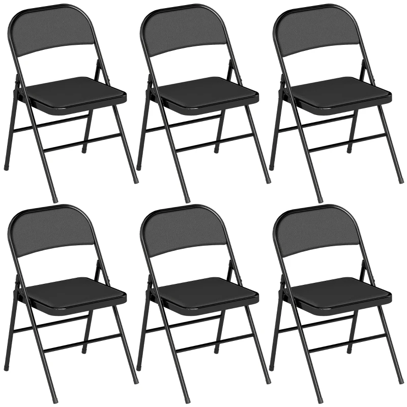 HOMCOM Set of 6 Metal Foldable Chairs, PU Leather Padded Folding Chairs with Cushion Seat and Open Back for Indoor, Black