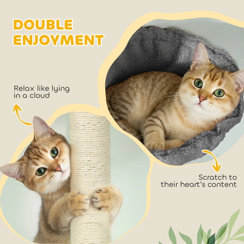 PawHut 87"-94.5" Floor to Ceiling Cat Tree with Sisal Scratching Post, Condo, Hammock, Ramp, Perches, Dark Grey