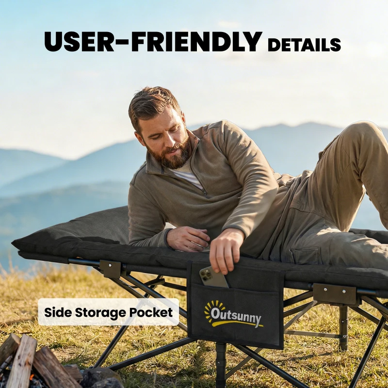 Outsunny Camping Cot for Adults with Padded Cushion, 31.5" Wide Folding Bed with Carry Bag and Non-Slip Feet, Black
