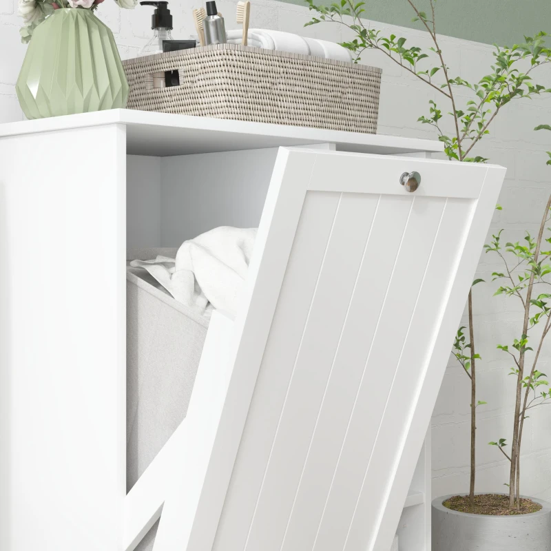 HOMCOM Laundry Cabinet with Removable Basket, Tilt Out Laundry Hamper with Adjustable Shelf and Open Compartments, White