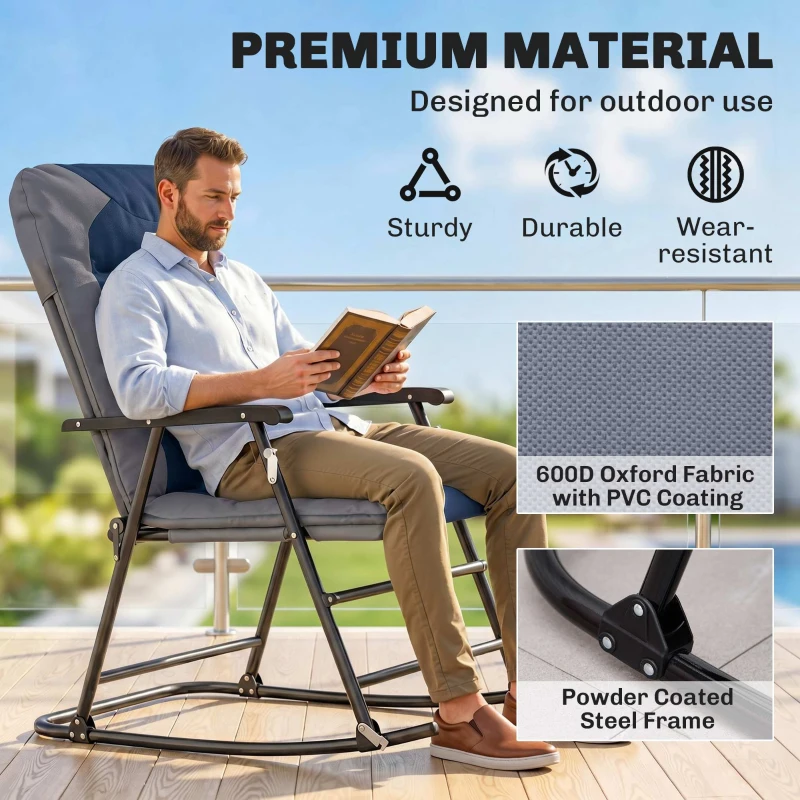 Outsunny Folding Rocking Chair Set of 2 Padded Rockers with Armrest, Navy Blue
