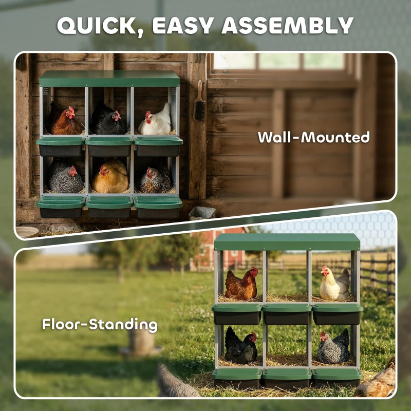 PawHut Chicken Nesting Boxes, 6 Compartment Metal Nesting Boxes for Chicken Coop, Egg Laying Boxes with Lid Cover