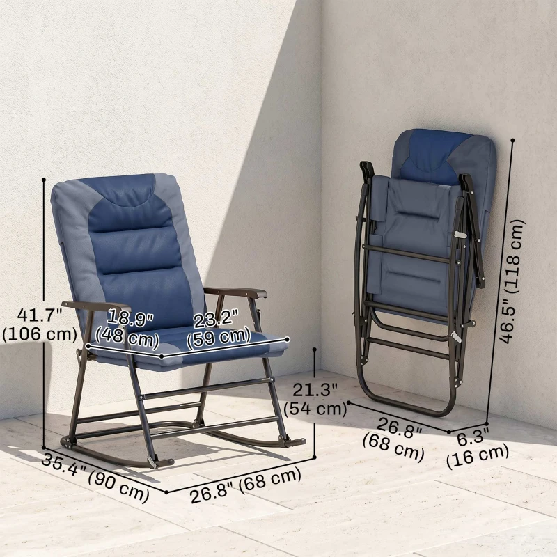 Outsunny Folding Rocking Chair Set of 2 Padded Rockers with Armrest, Navy Blue