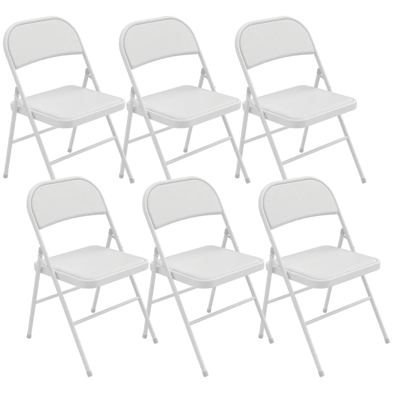HOMCOM Set of 6 Metal Foldable Chairs, PU Leather Padded Folding Chairs with Cushion Seat and Open Back for Indoor, White