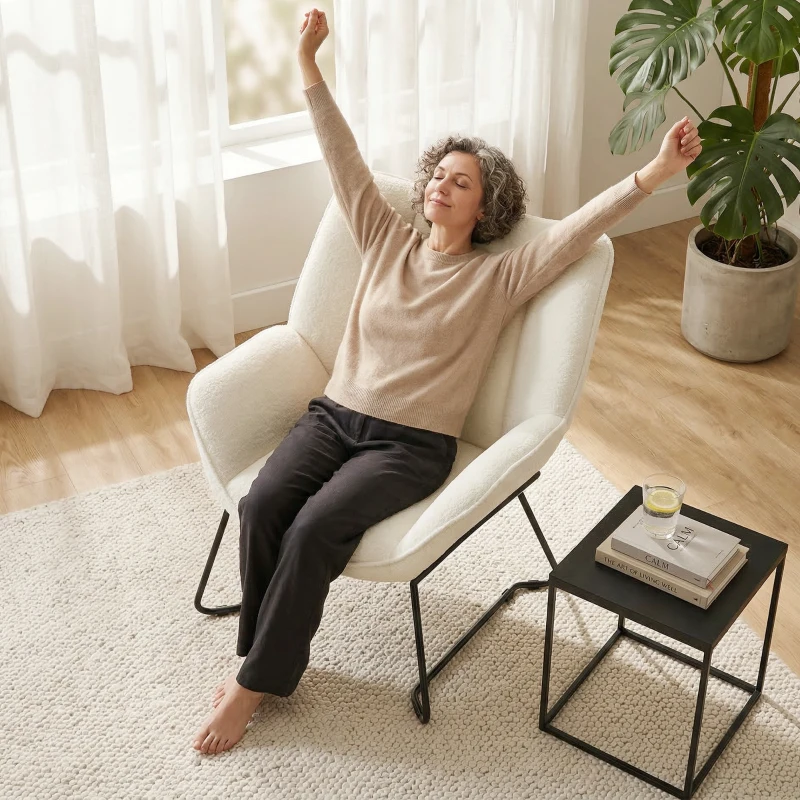 HOMCOM Accent Chair, Sherpa Fleece Armchair with Wide Backrest and Metal Legs, White