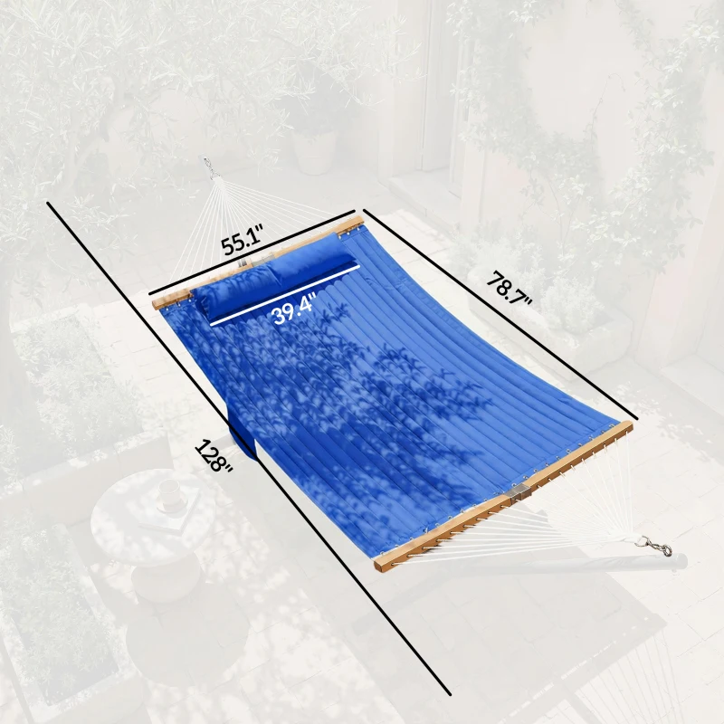 Outsunny Outdoor Hammock 2-Person, with Pillow & Pad, 440 lbs Capacity, Navy Blue