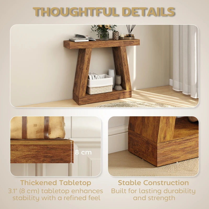 HOMCOM 42" Farmhouse Console Table, 2-Tier Entryway Table with Storage for Hallway, Living Room, Behind Couch, Rustic Brown