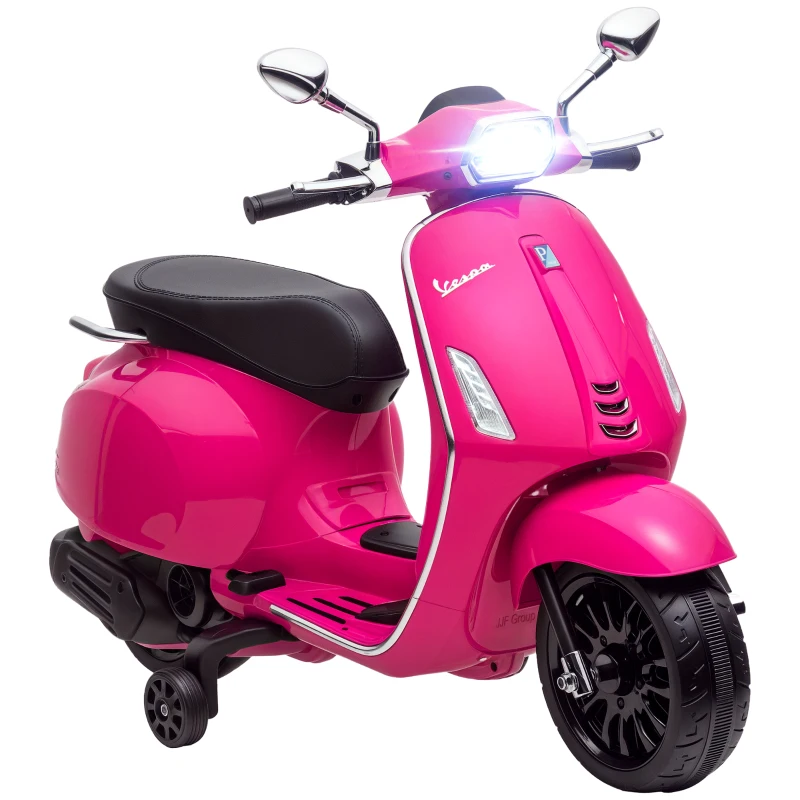 Qaba Vespa Licensed Kids Motorcycle 6V Toddler Motorcycle with Music, FM Radio, Headlight, Pink