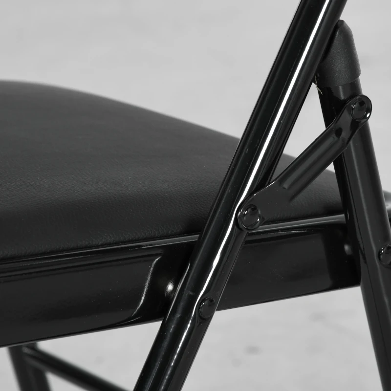 HOMCOM Set of 2 Metal Foldable Chairs, PU Leather Padded Folding Chairs with Cushion Seat and Open Back for Indoor, Black
