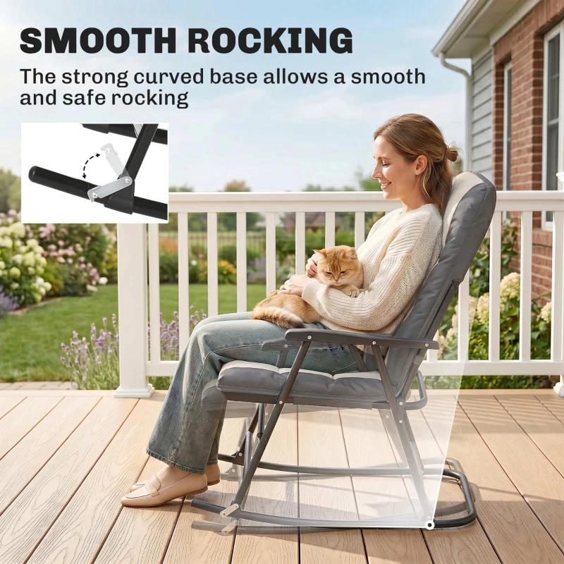 Outsunny Folding Rocking Chair Set of 2 Padded Rockers with Armrest, Light Grey
