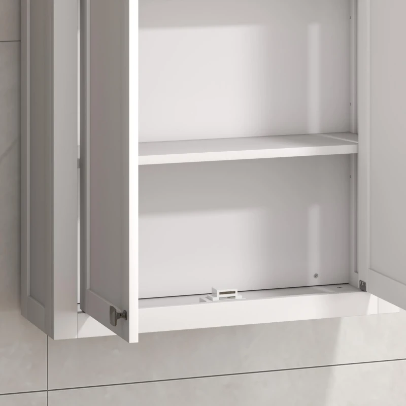 HOMCOM Bathroom Cabinet Wall Mounted, Modern Bathroom Wall Cabinet with 2 Doors and 2 Adjustable Shelves, White