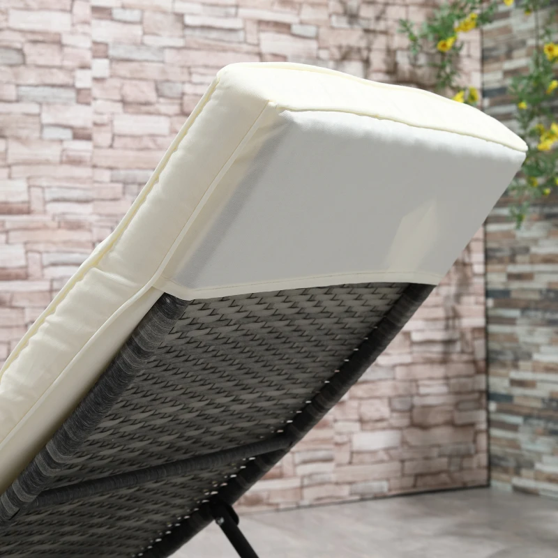Outsunny Wicker Chaise Lounge Chair Outdoor PE Rattan Cushioned Patio Sun Lounger with 5-Level Adjustable Backrest & Wheels for Easy Movement, Cream White