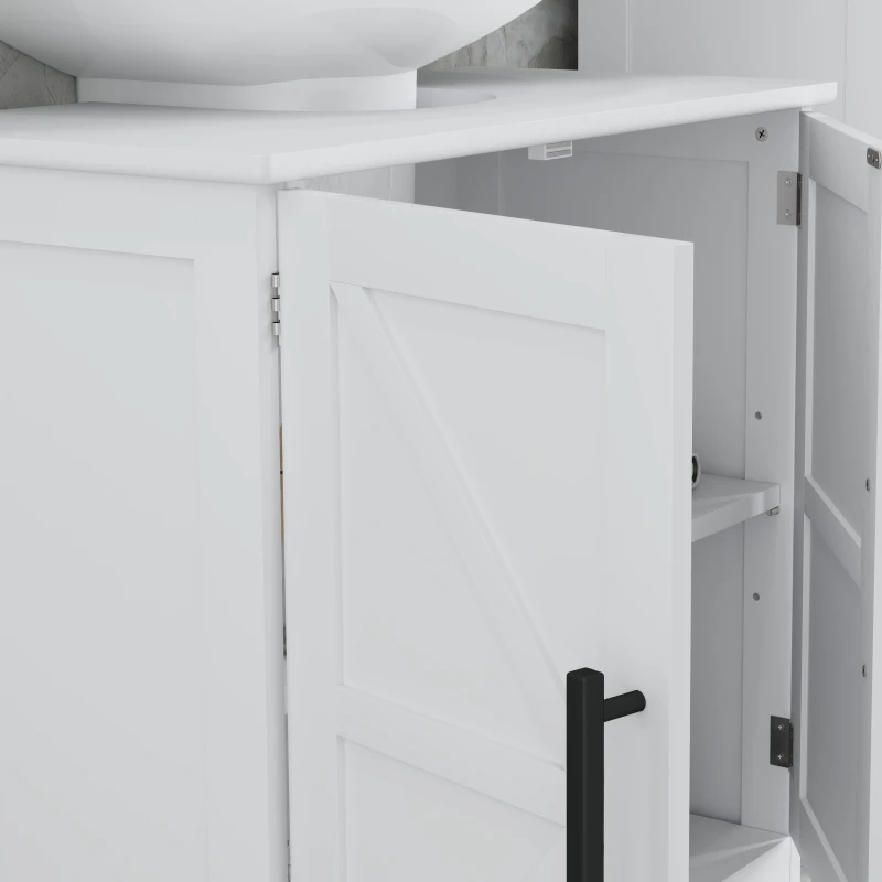 HOMCOM Farmhouse Pedestal Sink Storage Cabinet, Bathroom Under Sink Cabinet with 2 Barn Doors and Adjustable Shelf, White