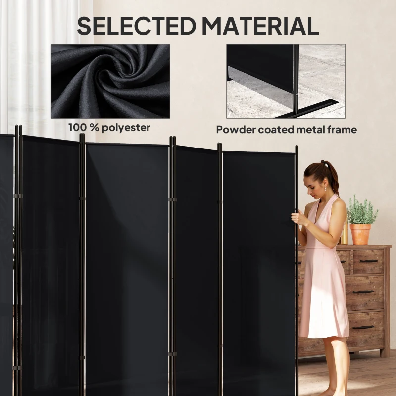 HOMCOM 6 Panel Room Divider, 6 Ft Folding Privacy Screen, Portable Freestanding Partition Wall Divider, Black