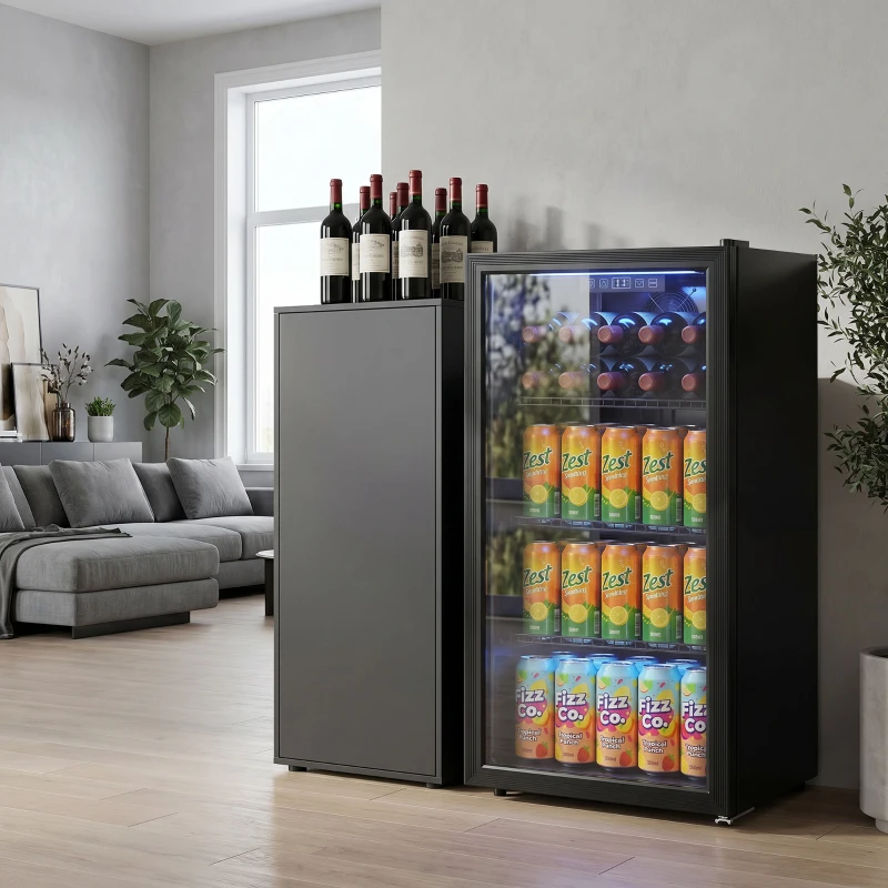 HOMCOM 3.2 Cu.Ft Beverage Refrigerator, 139 Can Beverage Fridge Cooler with Double-Layer Glass Door