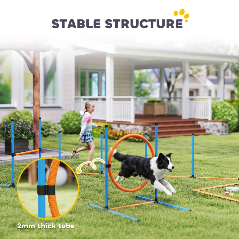 PawHut Dog Agility Training Equipment, 5PCS Dog Obstacle Course Starter Kit with Carrying Bag