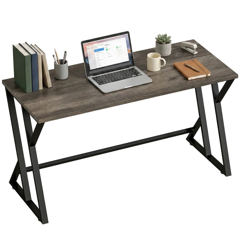 HOMCOM 55 Inch Computer Desk, Industrial Writing Desk with Z-Shaped Metal Leg, Study Table for Home Office, Distressed Gray