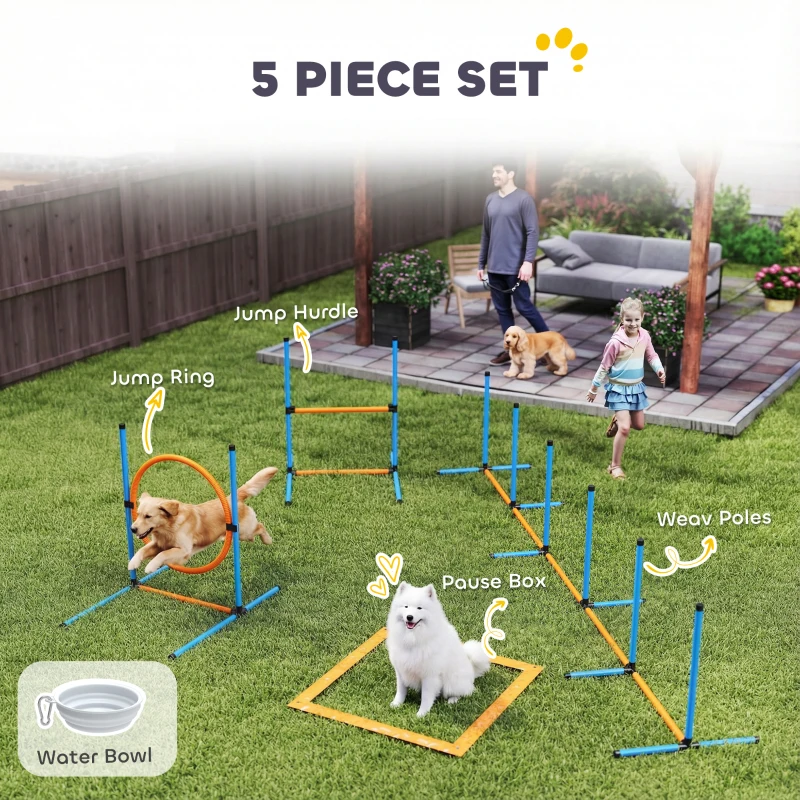 PawHut Dog Agility Training Equipment, 5PCS Dog Obstacle Course Starter Kit with Carrying Bag