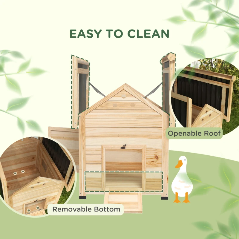 PawHut Duck Coop, Wooden Duck House with Openable Roof & Double Doors, Natural Wood