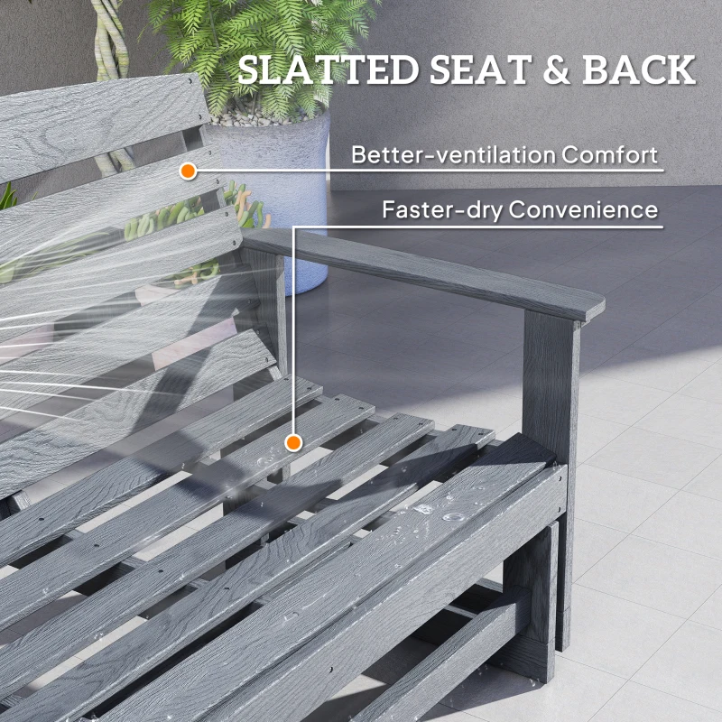 Outsunny Patio Glider Bench w/ HDPE Slatted Double Rocking Chair, Distressed Gray