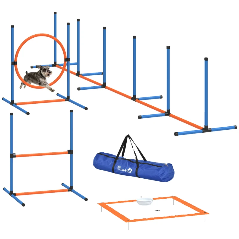 PawHut Dog Agility Training Equipment, 5PCS Dog Obstacle Course Starter Kit with Carrying Bag