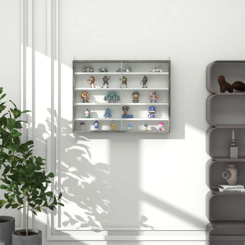 HOMCOM 5-Tier Display Cabinet, Shot Glass Display Case, Glass Curio Cabinet with 2 Glass Doors and 4 Adjustable Shelves, White